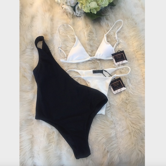 NEW! Ribbed 3 Pc Set Bikini Black & White Swimsuit - Picture 4 of 13